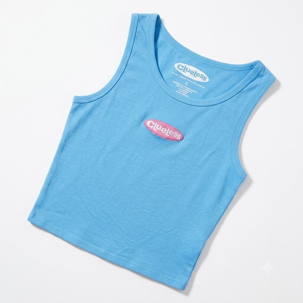 Clueless 90s Movie Graphic Tank Top Blue Scoop Neck Cotton Womens Small